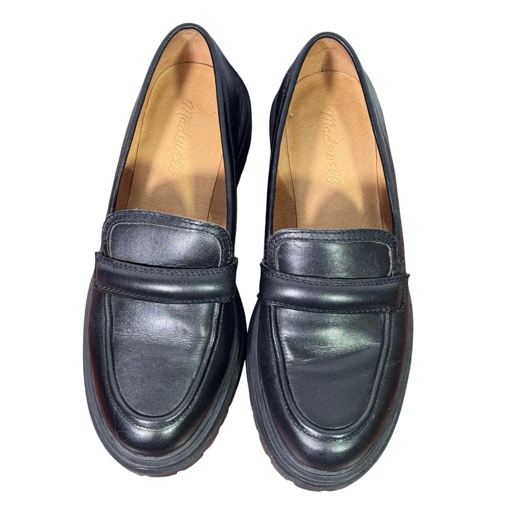 Madewell The Bradley Lugsole Loafer Size 8 Black Leather Chunky Penny Loafers